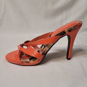 Ann Marino Women Orange Strappy Mule Sandals Slip On Stiletto Heels Sz 6.5M